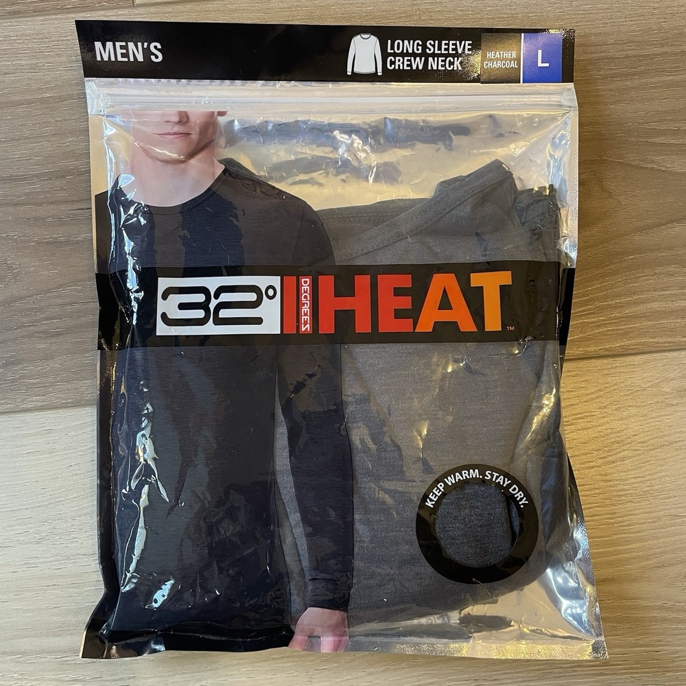 32 °‎ Heat Men's Heather Charcoal Base Layer Shirt  Large Crew Neck